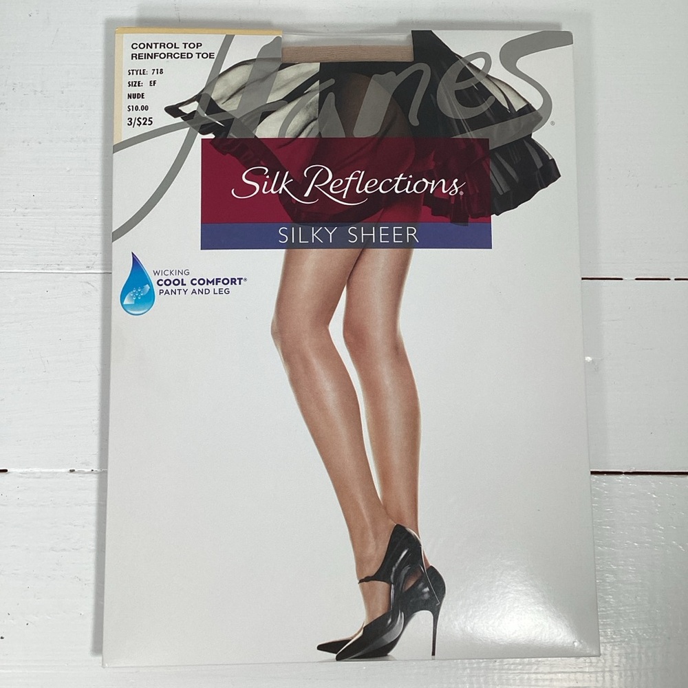 Hanes Pantyhose Silk Reflections Control Top Cool Comfort 718 Size EF Nude New